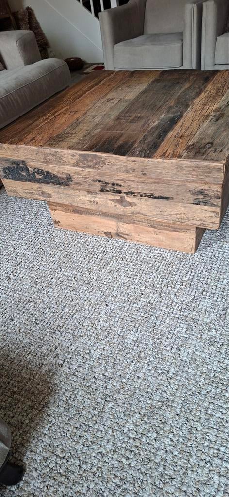 Salon tafel landelijk 9090cm voet 7070cm hoog 46cm, 50 tot 100 cm, Vierkant, Overige houtsoorten, 50 tot 100 cm