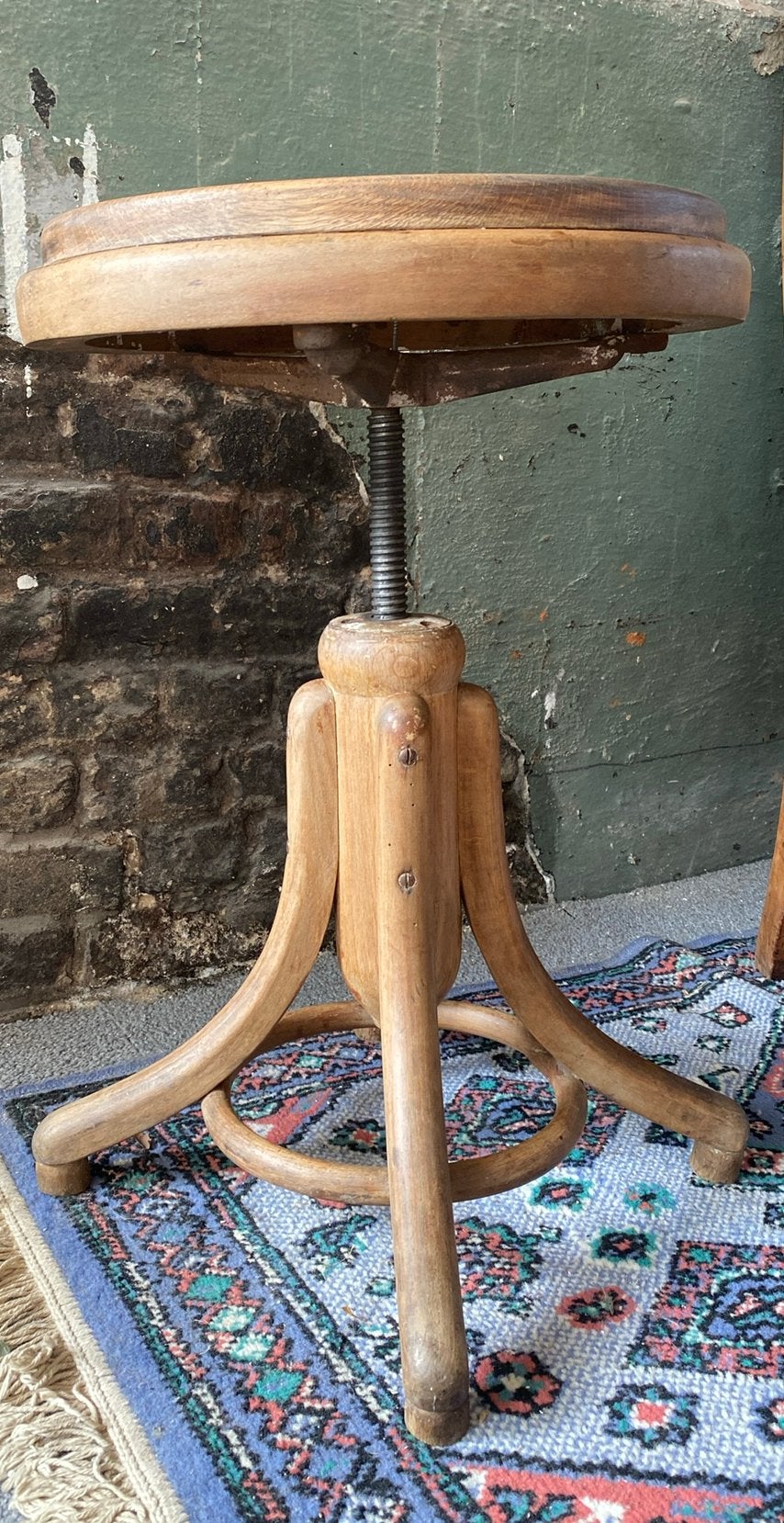 Vintage Thonet-stijl pianokruk / schroefkruk – Gebogen hout, Ophalen, In hoogte verstelbaar, Gebruikt, Hout