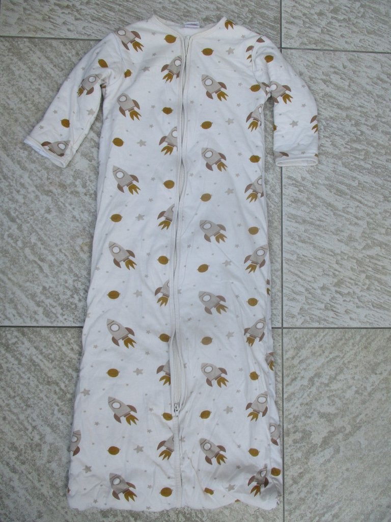 Slaapzak ecru raket maat 110 cm winterslaapzak baby blue, Zo goed als nieuw, Gevoerd, 110 cm, Slaapzak