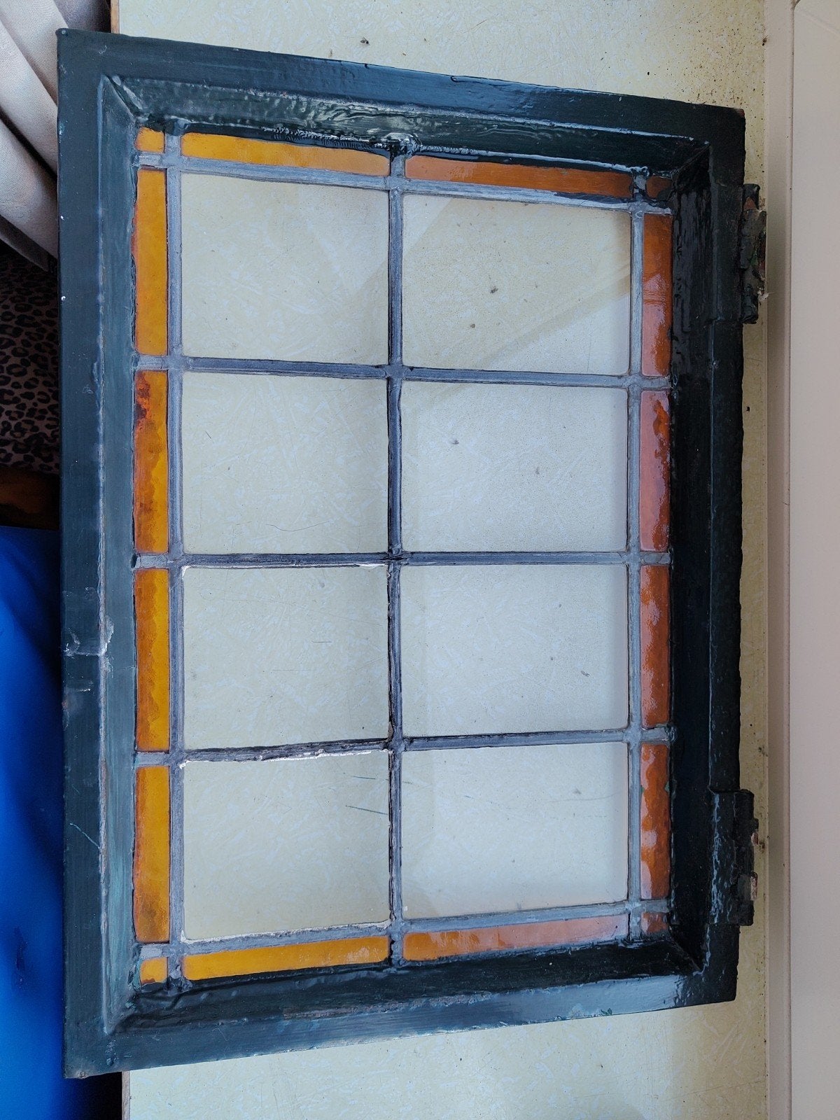 Antiek glas in lood raam - Gevelraam, Ophalen, Gevelraam of Ruit, Gebruikt, Minder dan 80 cm
