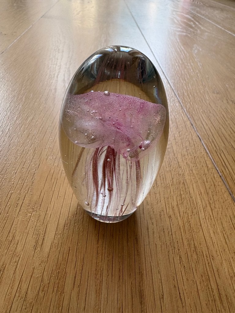 Glazen presse-papier roze kwal ei-vorm 9 cm decoratie, Ophalen of Verzenden
