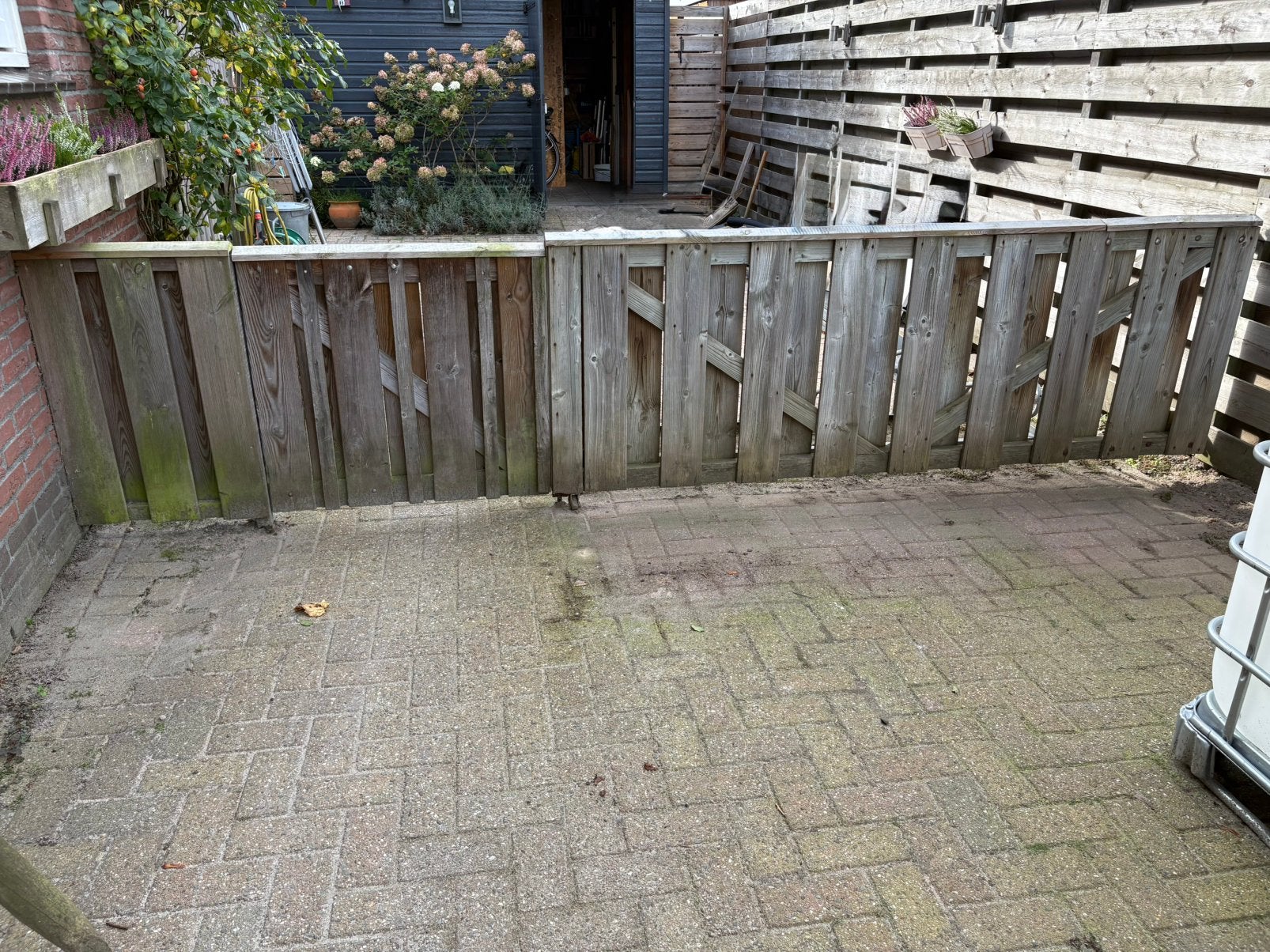 Houten hek met loopdeur, Ophalen, Gebruikt, Minder dan 3 meter, Minder dan 1 meter
