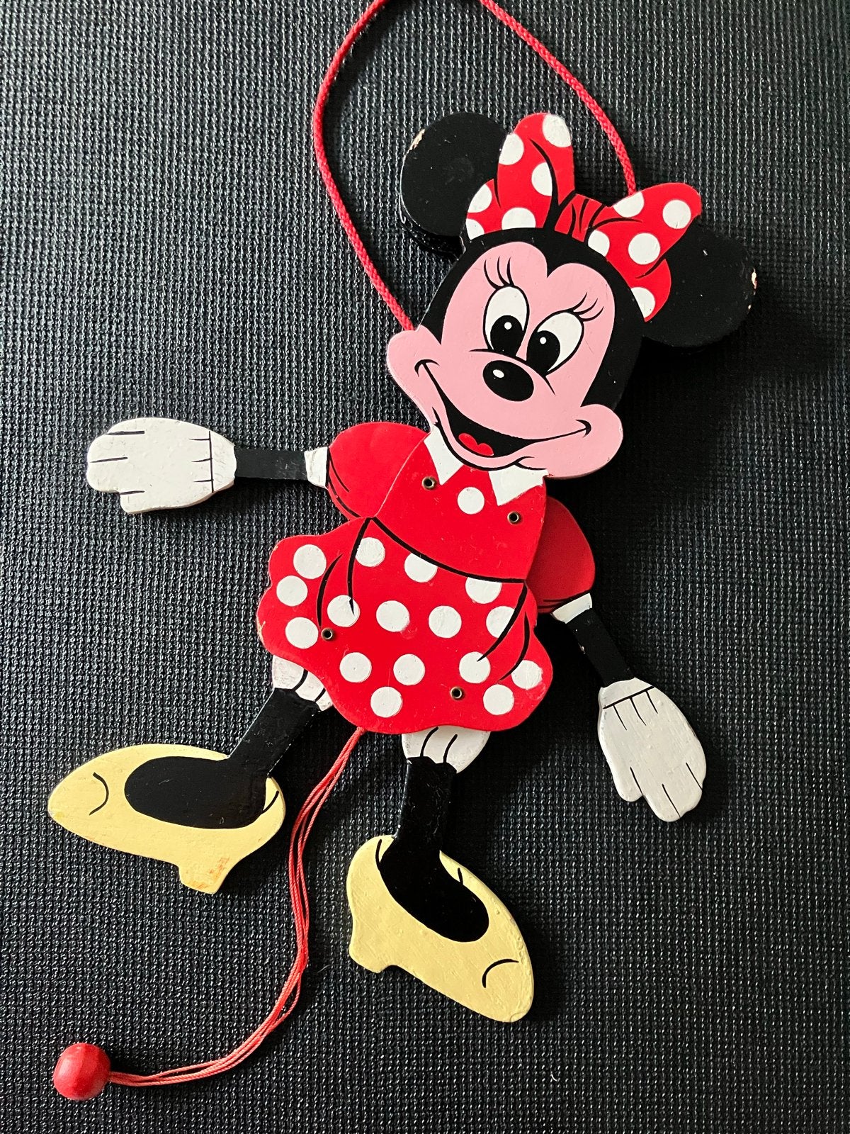 Vintage Disney Minnie Mouse Houten Trekpop, Verzamelen, Ophalen of Verzenden, Mickey Mouse, Gebruikt, Beeldje of Figuurtje