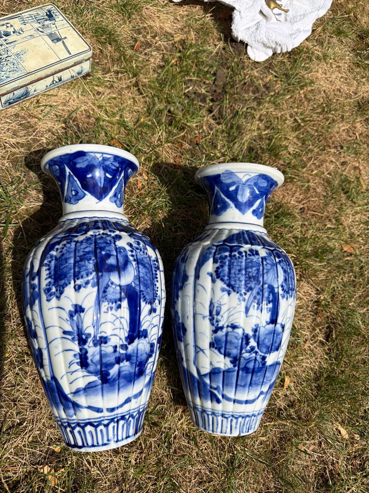 Set van 2 Antieke Chinese Blauw-Witte Porseleinen Vazen, Antiek en Kunst, Antiek | Vazen, Ophalen