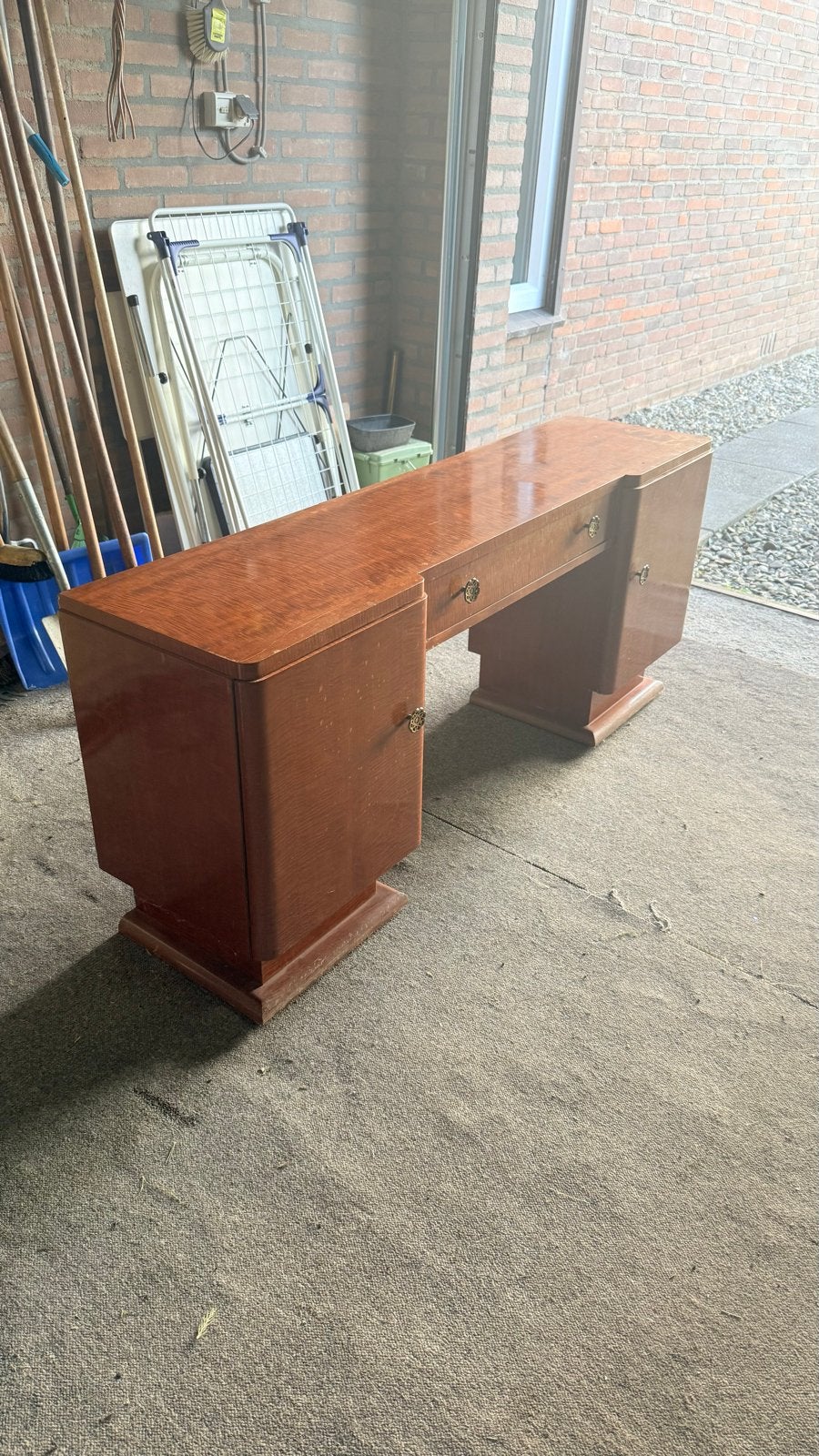 Vintage Art Deco kaptafel met originele driedelige spiegel, Antiek en Kunst, Ophalen