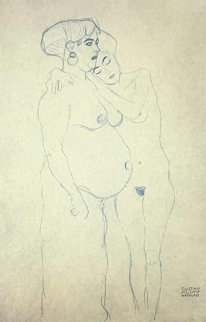 666. Prent, Gustav Klimt – twee naaktfiguren, 1979, Ophalen of Verzenden