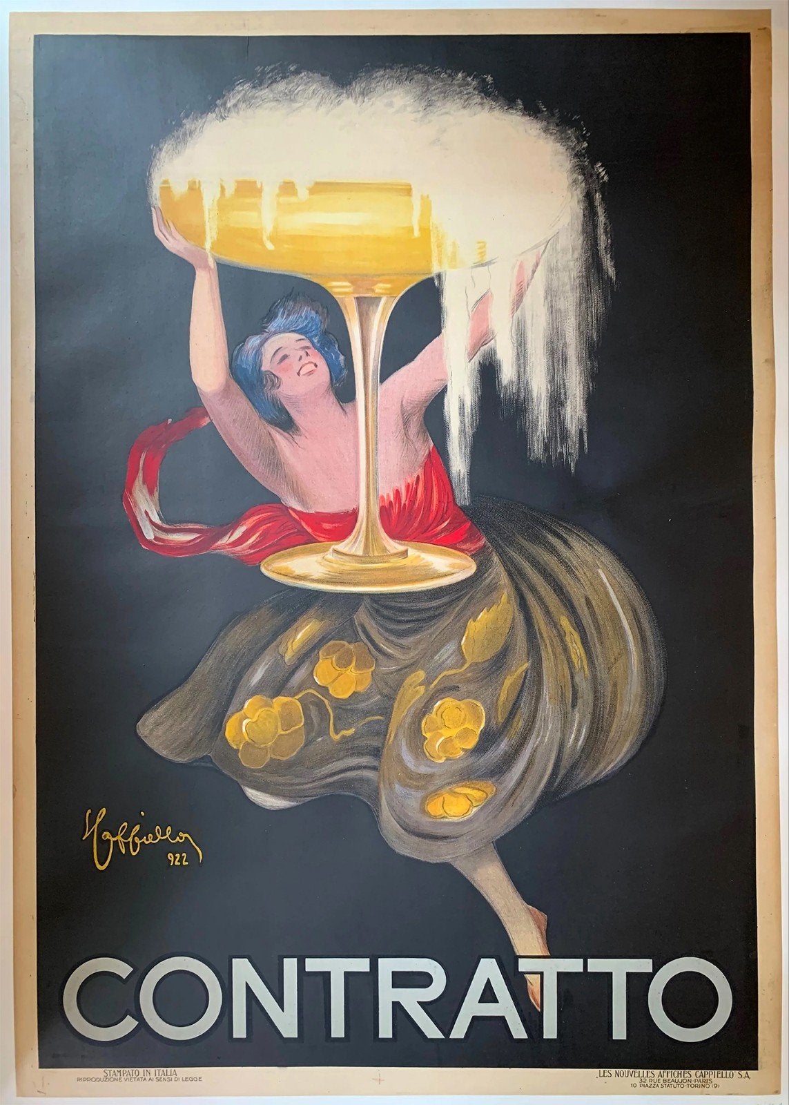 Vintage Contratto reclame poster, Leonetto Cappiello 1922, Ophalen of Verzenden