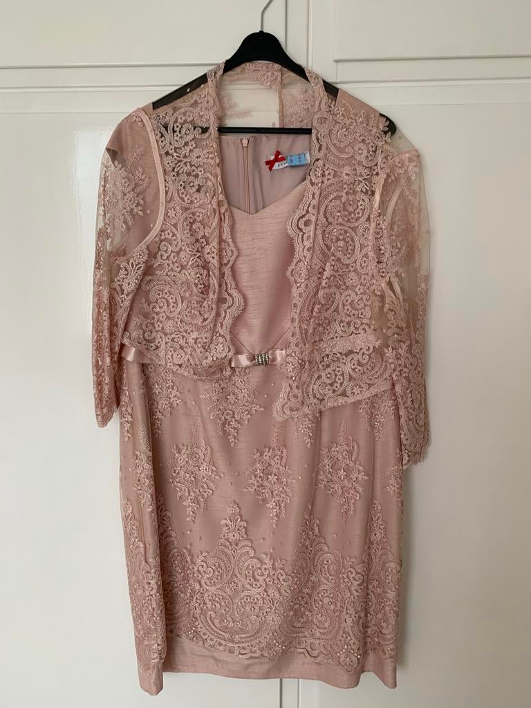 Elegante Roze Cocktailjurk met Kant en Bolero, Ophalen, Maat 42/44 (L), Cocktailjurk, Roze