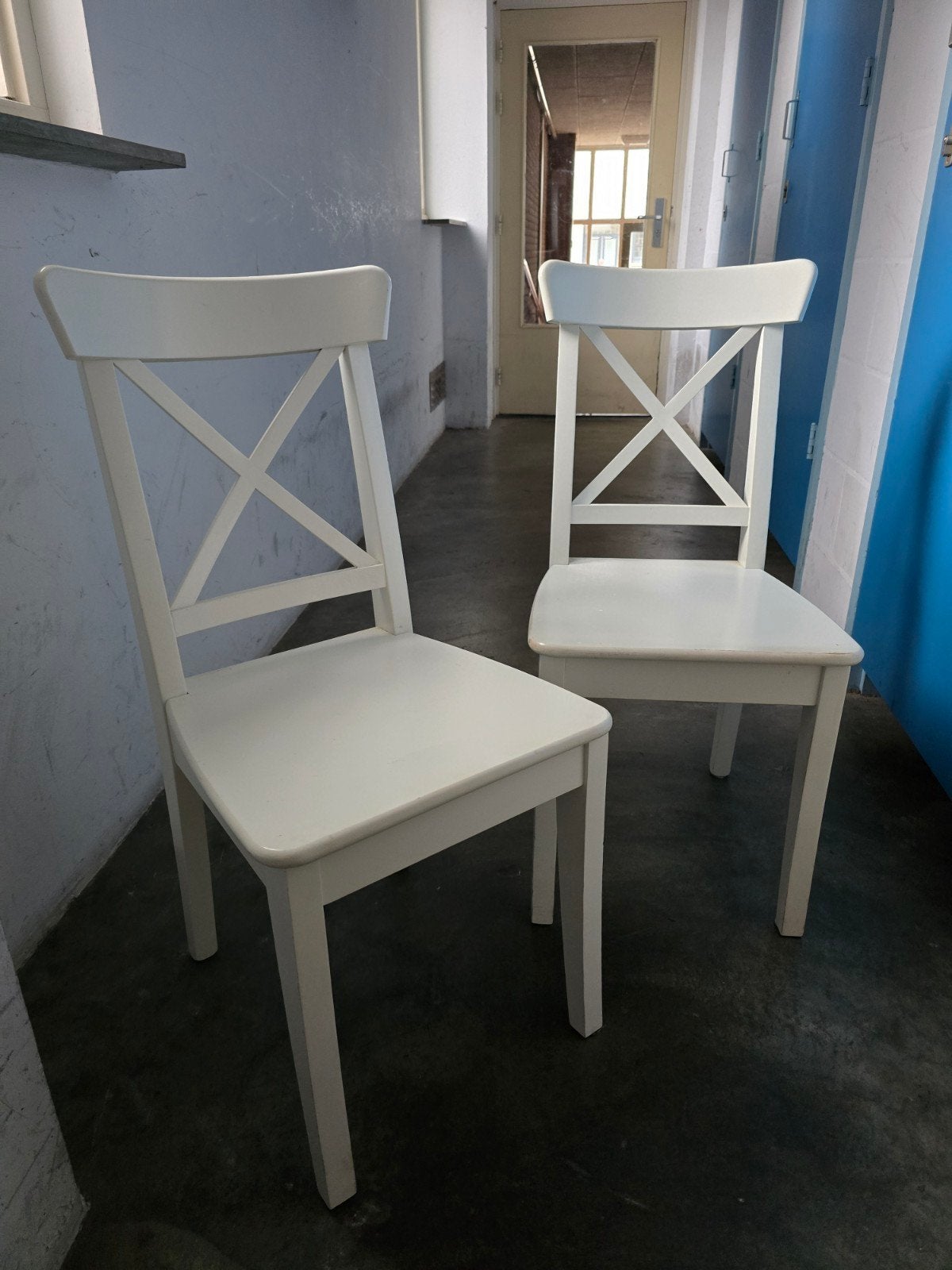 2 IKEA Rosentorp eetkamerstoelen wit, Huis en Inrichting, Ophalen, Hout, Gebruikt, Twee