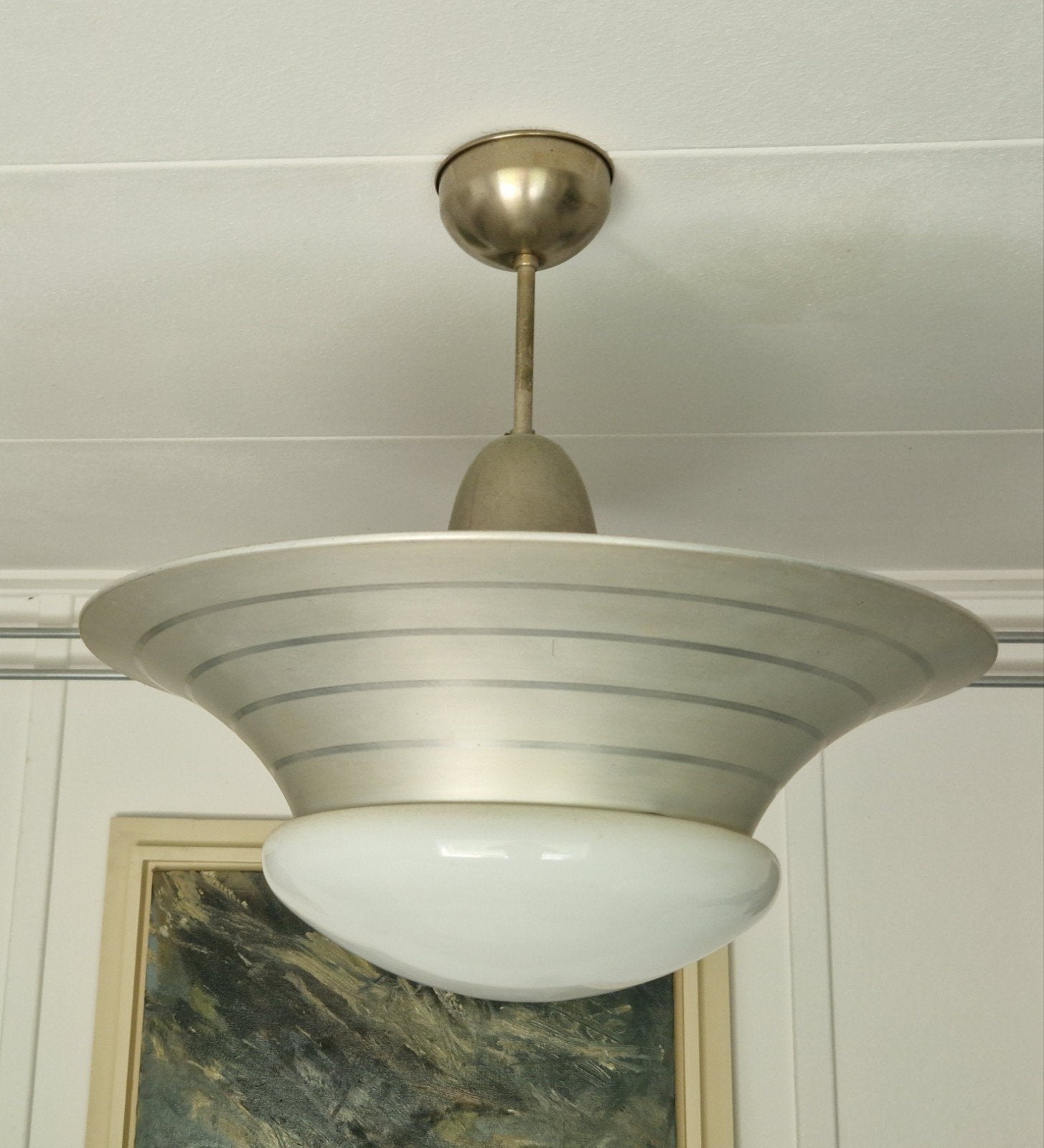 Gispen hanglamp met aluminium kap., Huis en Inrichting, Lampen | Hanglampen, Ophalen, Zo goed als nieuw, Minder dan 50 cm