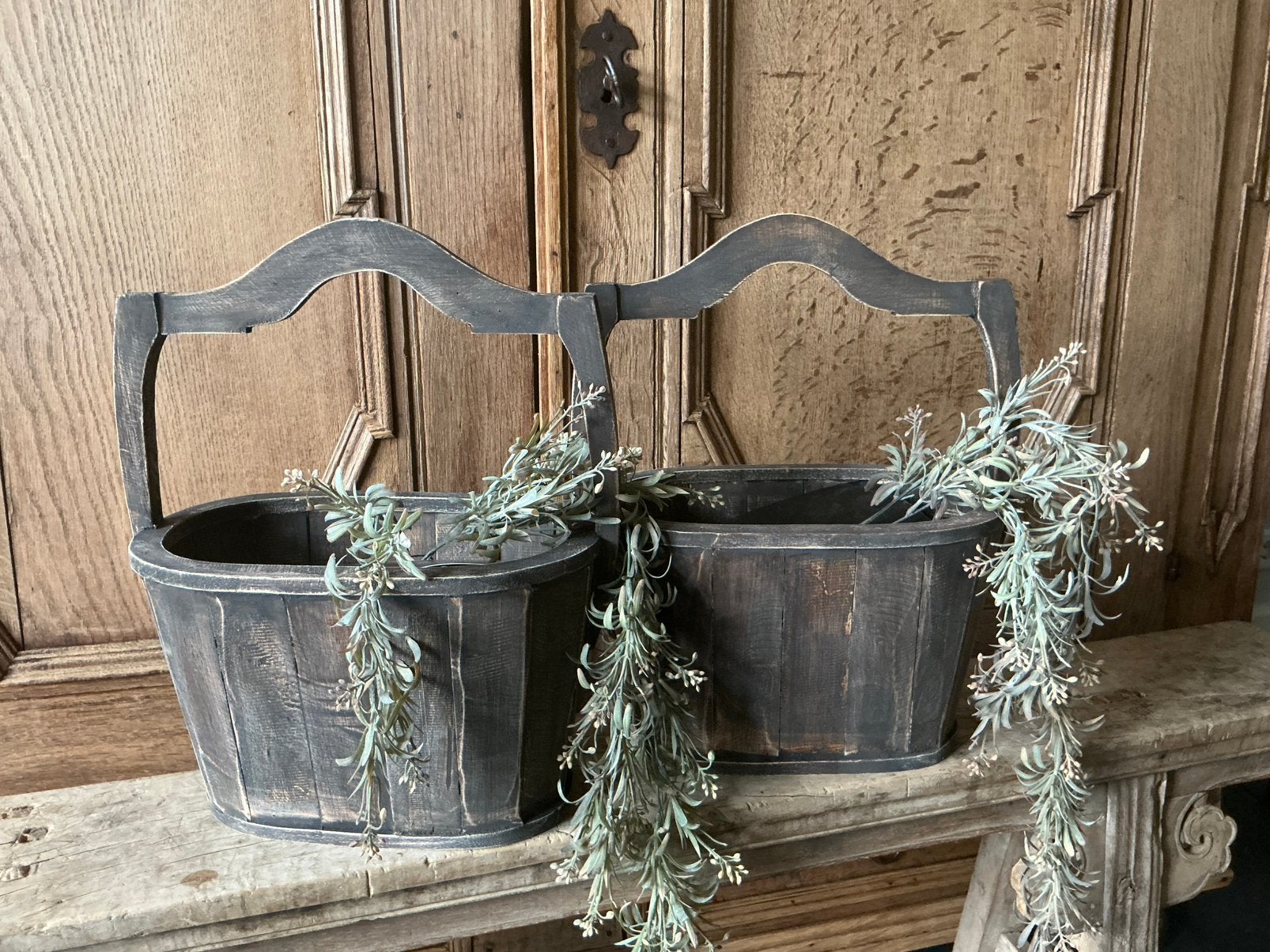 AANBIEDING set van 2 houten emmers manden met hengsel, Huis en Inrichting, Ophalen of Verzenden, Nieuw