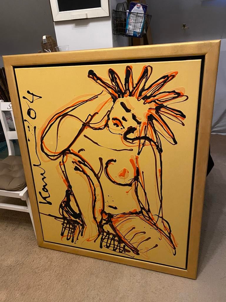 Originele Jacob Kanbier ,,Orange Girl” 120/100cm certificaat, Antiek en Kunst, Ophalen