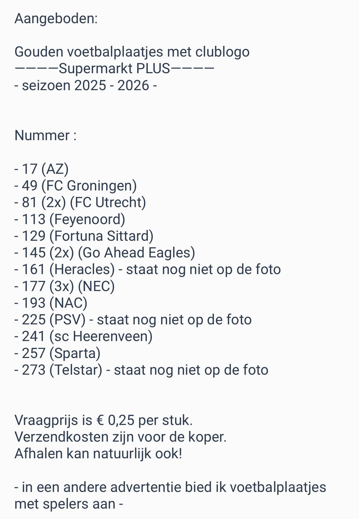 Gouden voetbalplaatjes met clublogo 2025-2026, Plus, Ophalen