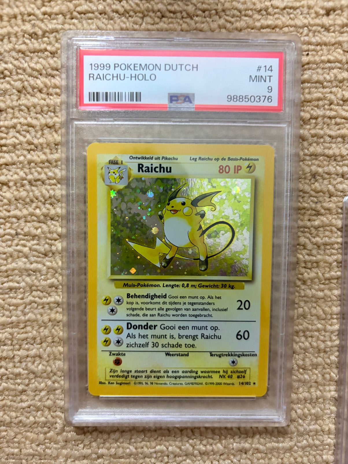 Raichu base set PSA 9 dutch, Ophalen, Nieuw, Losse kaart, Foil