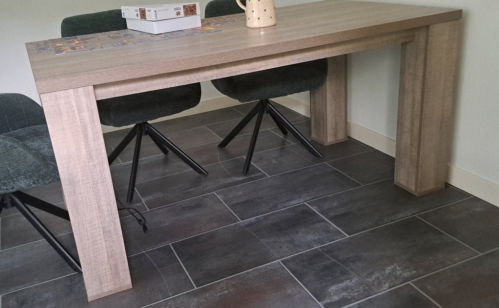 Licht grijs eiken eettafel, 6 persoons, Ophalen, Eikenhout, 200 cm of meer, 50 tot 100 cm