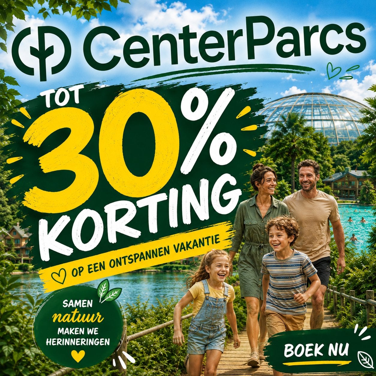 ‼️ Centerparcs tot 30% KORTING ‼️, Drie personen of meer, Kortingsbon, Bungalowpark