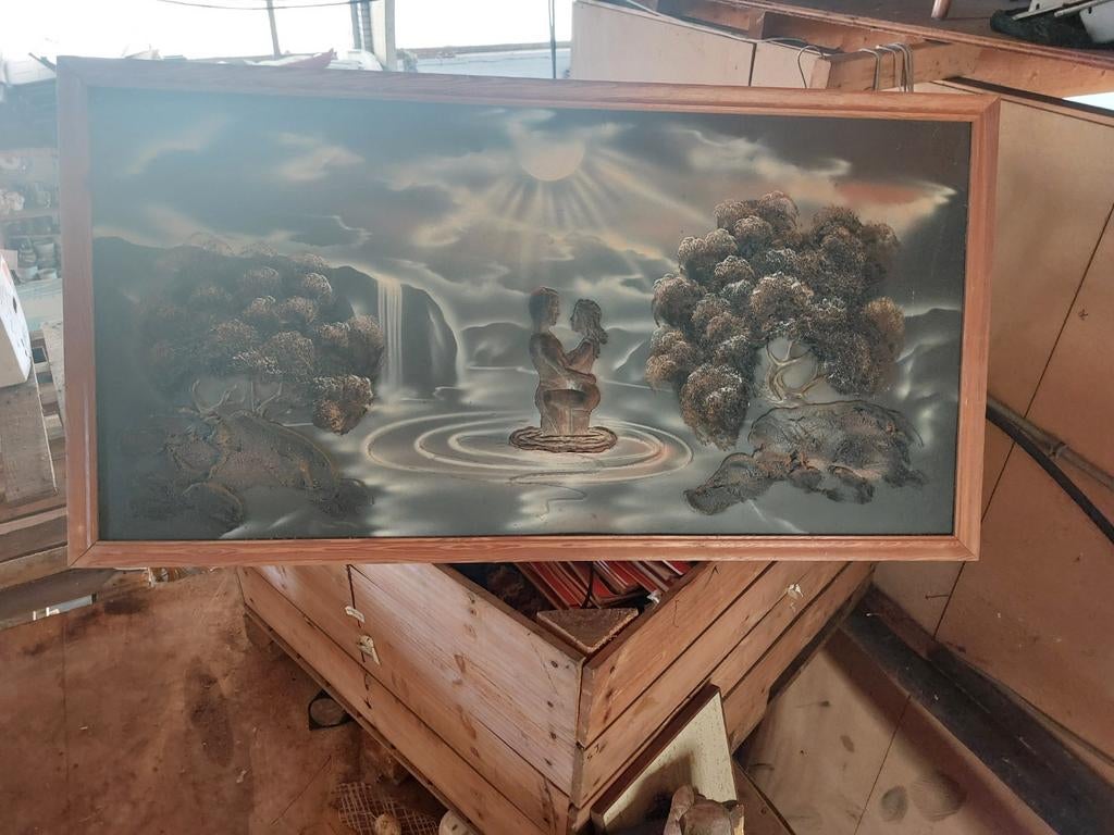 Uniek 3D-kunstwerk: Romantisch landschap met koppel, Ophalen of Verzenden