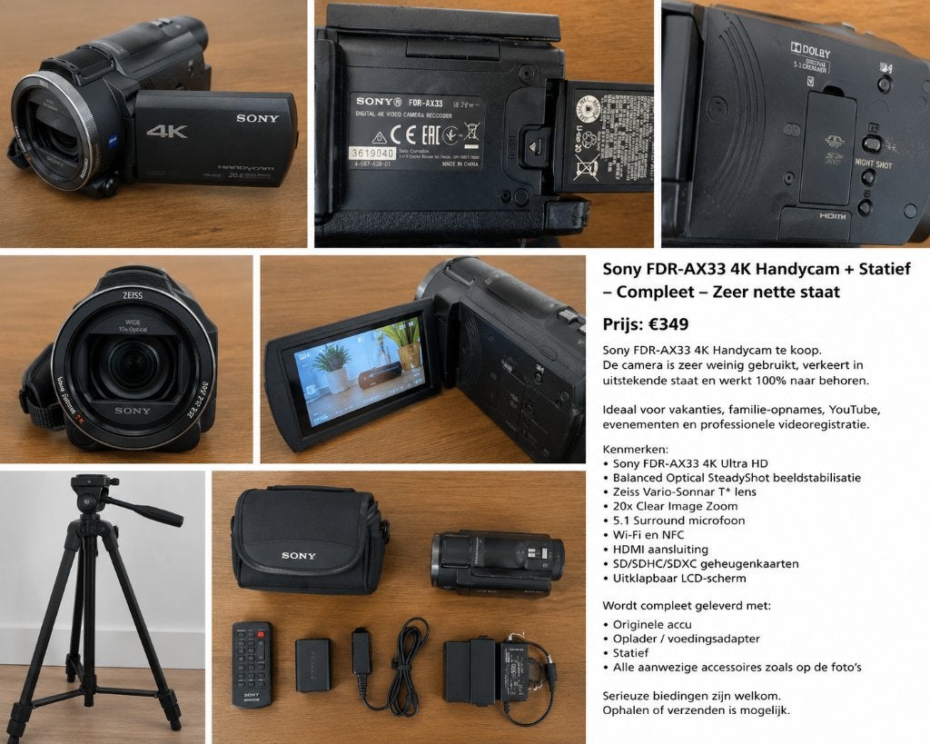 Sony FDR-AX33 4K Handycam te koop., Gebruikt, Sony Europe B.V., 20x of meer, Ophalen of Verzenden