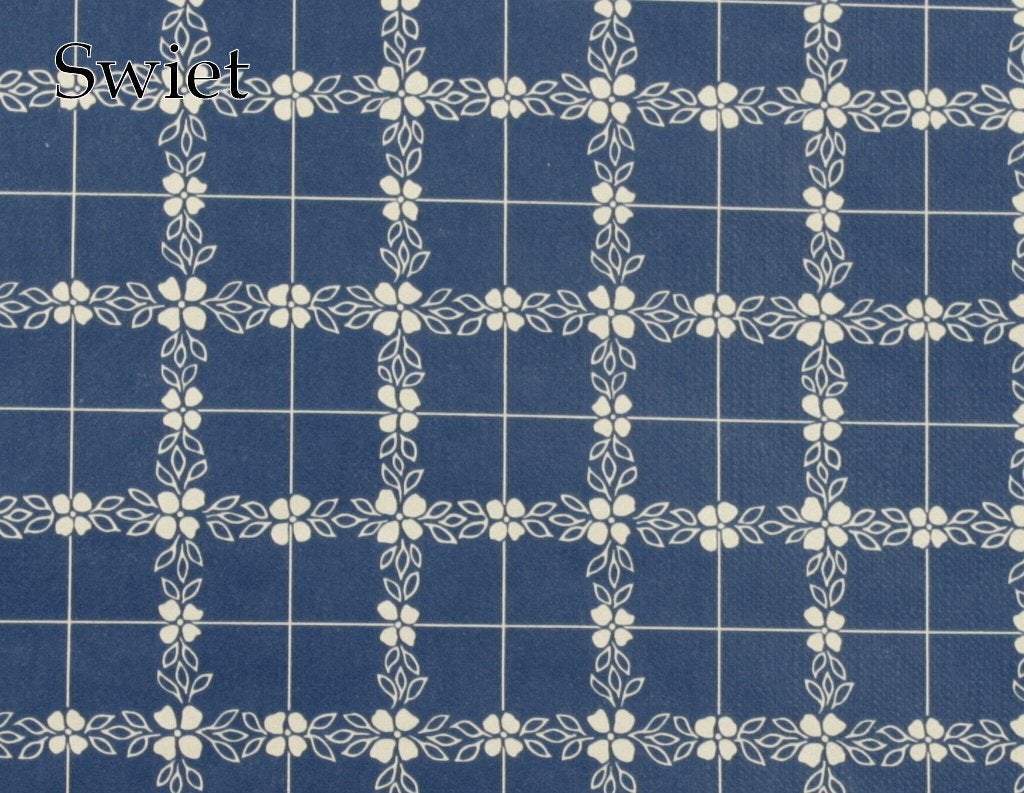 5742 Vintage bloemenbehang blauw wit grafisch ruit swiet, Ophalen of Verzenden, Blauw