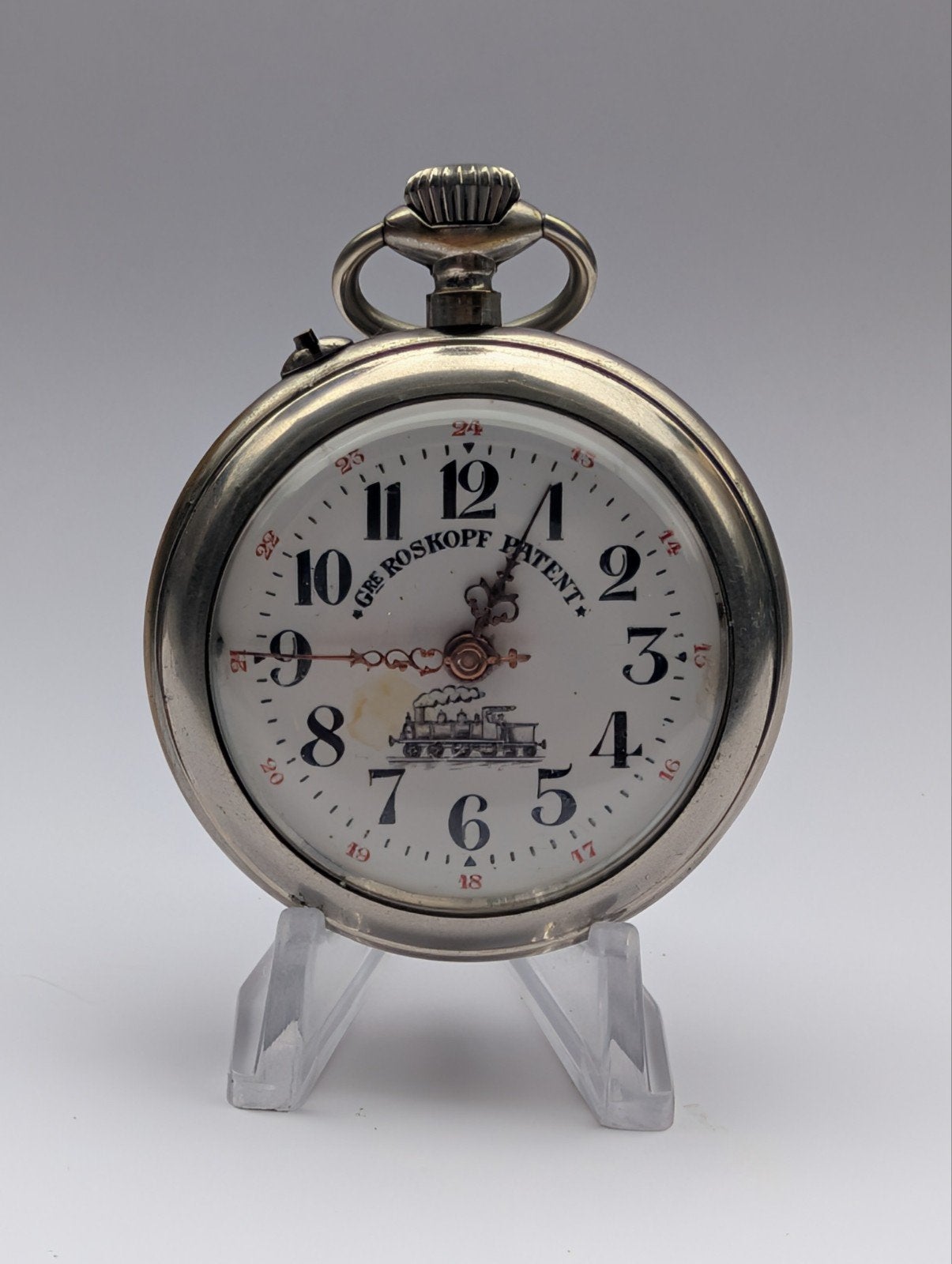Zakhorloge G. Roskopf Patent met treinmotief, Ophalen of Verzenden, Overige typen