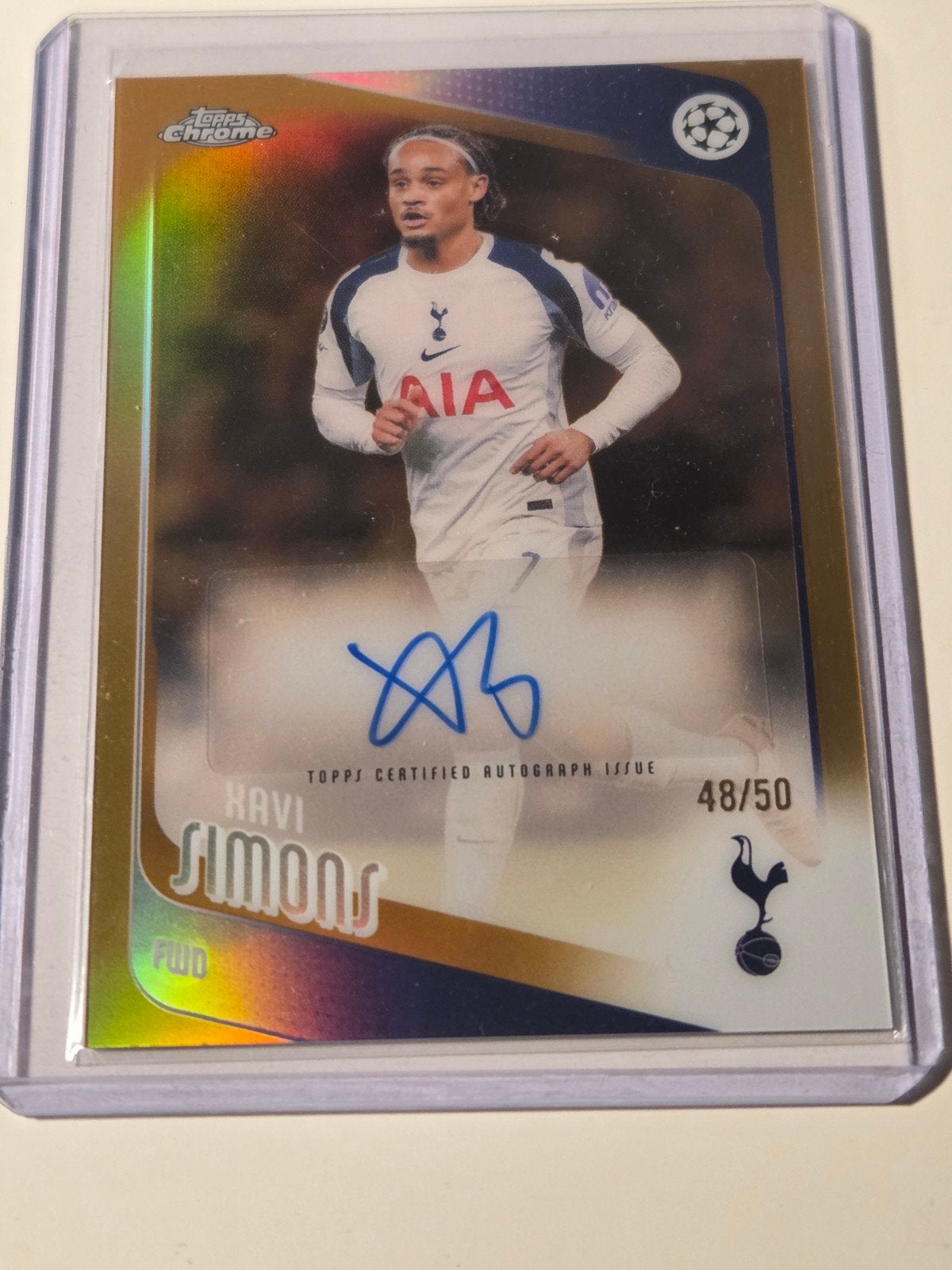 Xavi Simons Topps Chrome Autograph Issue 48/50, Verzamelen, Ophalen of Verzenden, Zo goed als nieuw, Buitenlandse clubs, Spelerskaart