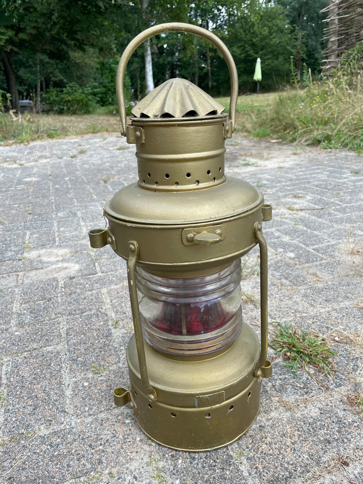 Antieke scheepslantaarn met rood glas, Antiek en Kunst, Antiek | Lampen, Ophalen