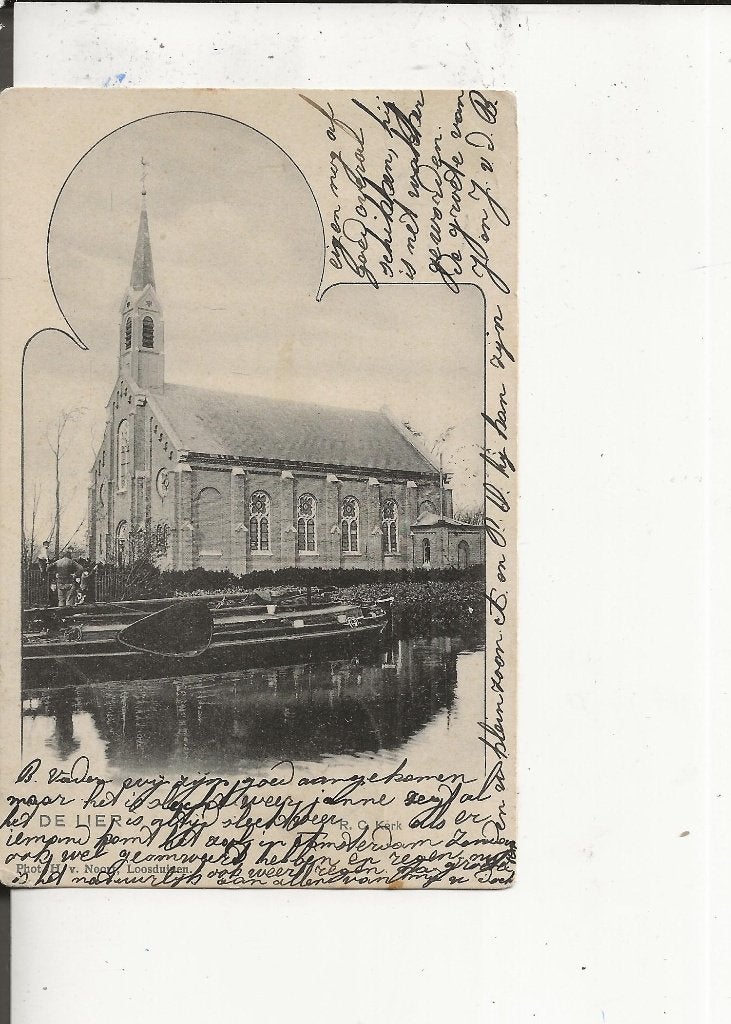 De Lier RC Kerk en vrachtschuit 17 juni 1902, Ophalen of Verzenden, Voor 1920, Gelopen, Zuid-Holland