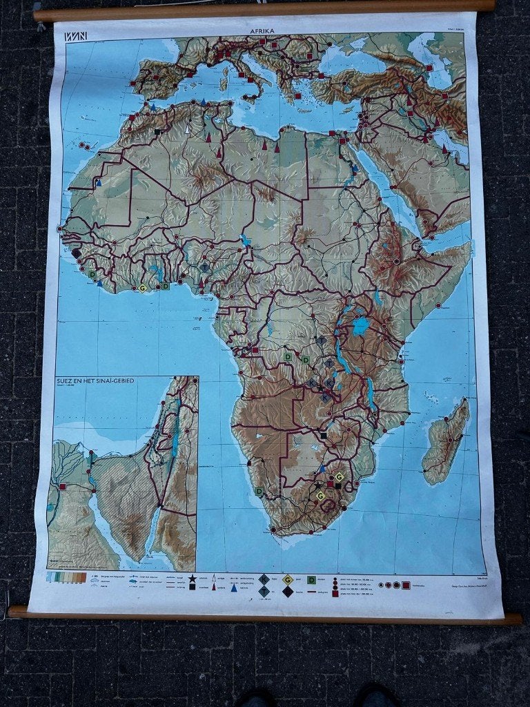 Serie van vijf schoolplaten met werelddelen, Antiek en Kunst, Ophalen of Verzenden, Aardrijkskunde