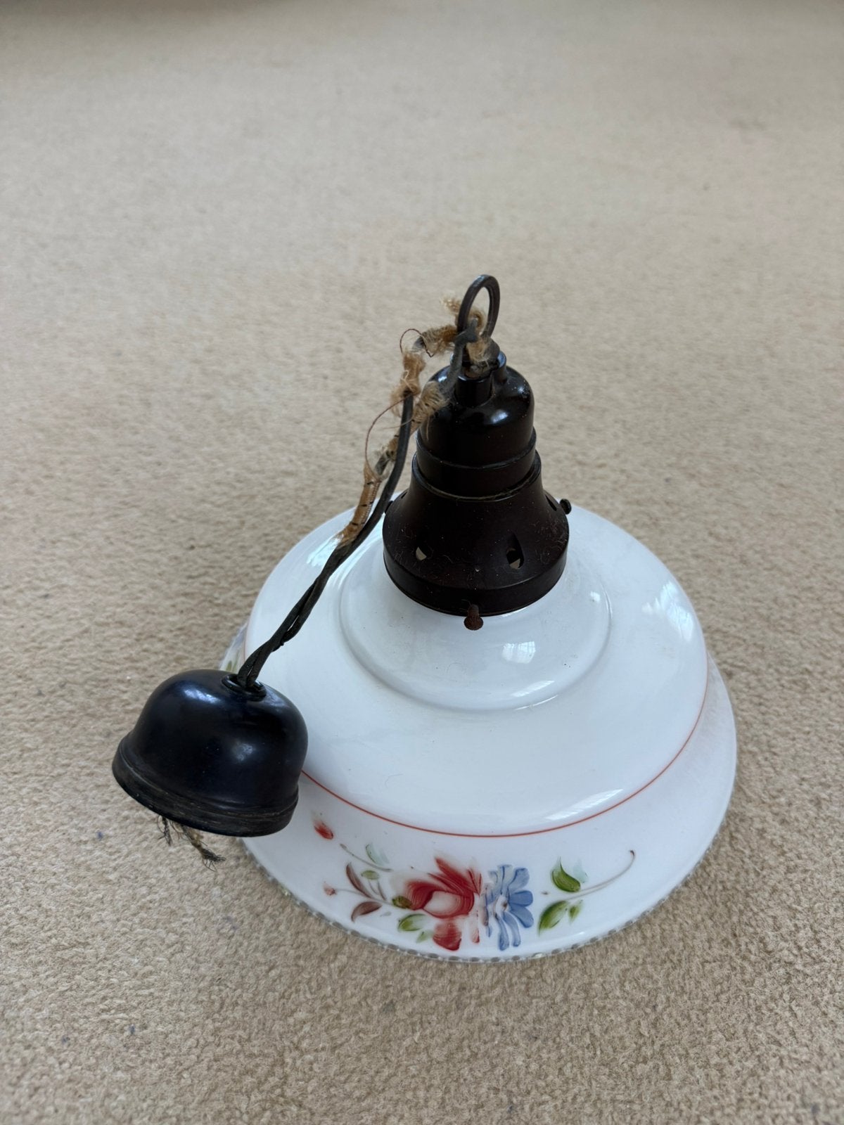 Vintage glazen hanglamp melkglas lampenkap met bloemenmotief, Antiek en Kunst, Ophalen of Verzenden