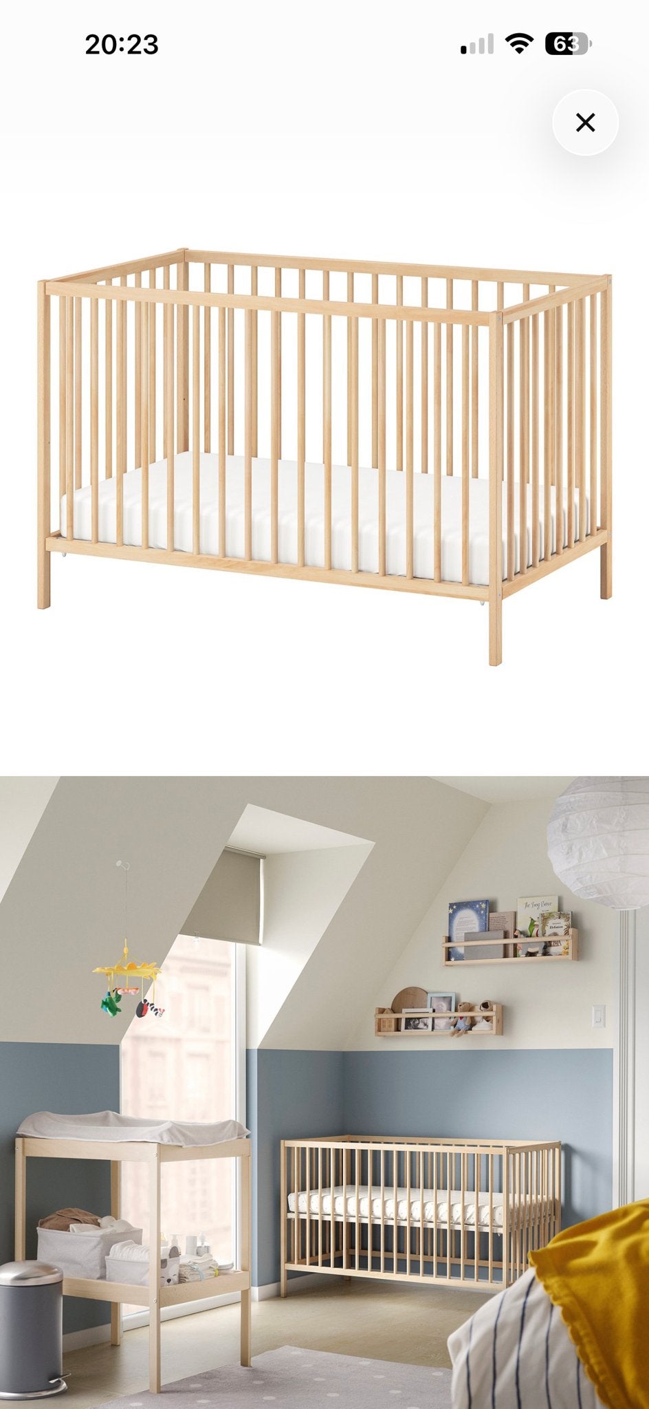 Nieuw IKEA Sniglar babybedje - 60x120 cm, Nieuw, 70 tot 85 cm, Lattenbodem, 140 tot 160 cm