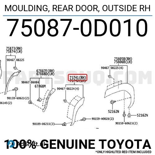 Deur Lijst Toyota Cross 75087-0D010 Strip Origineel TO-20045, Auto-onderdelen