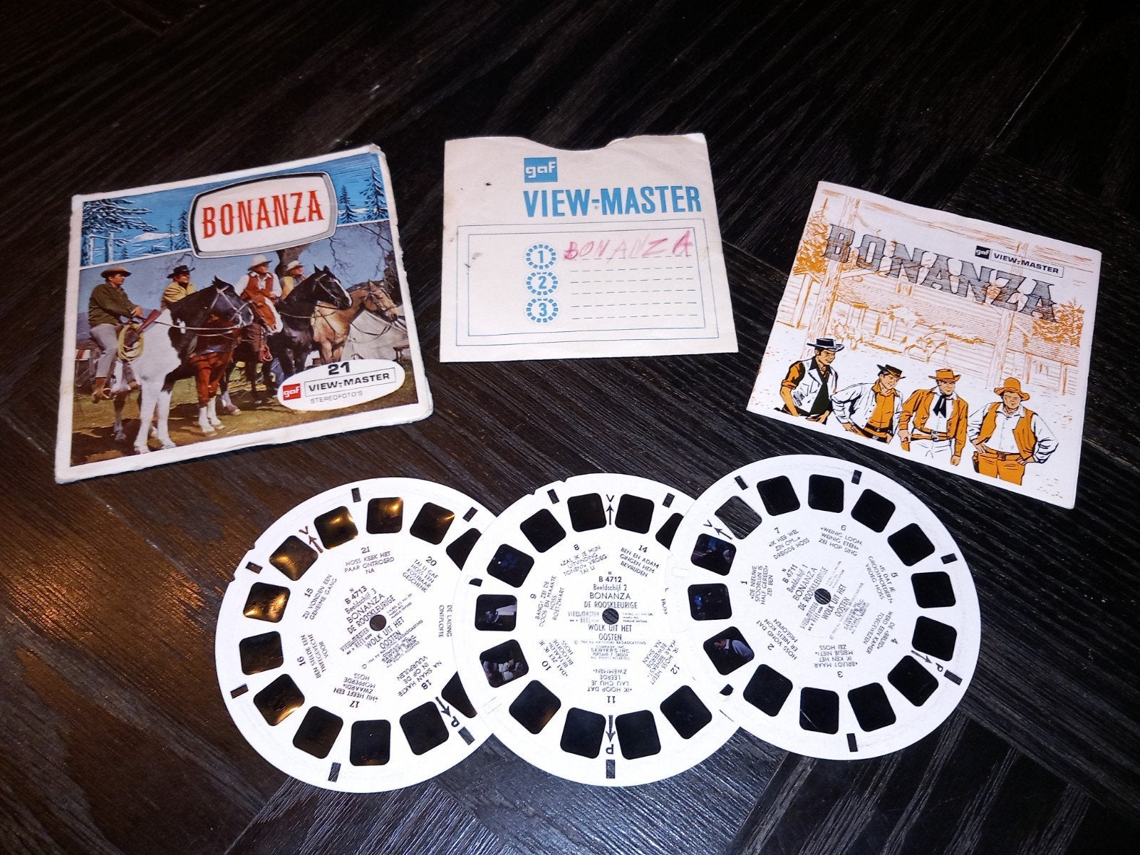 Vintage View-Master Bonanza Set - Compleet met 3 Schijven, Verzamelen, Gebruikt, Onbekend, Ophalen of Verzenden, Onbekend