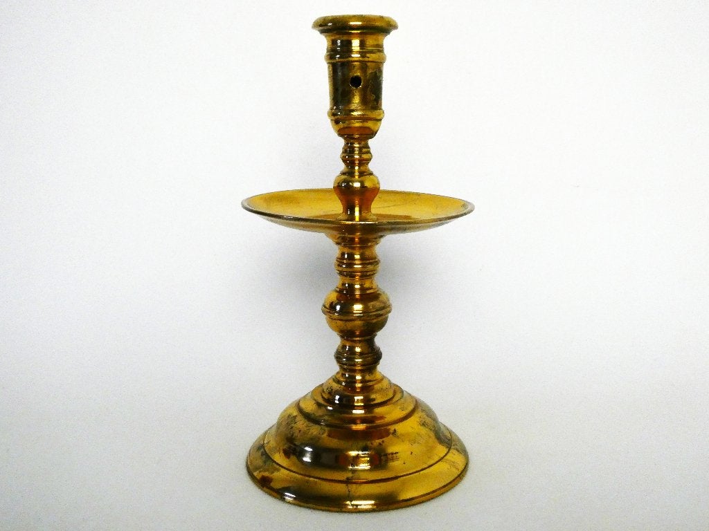 Hollandse messing kraagkandelaar kandelaar schijfkandelaar, Antiek en Kunst, Ophalen of Verzenden, Koper of Brons