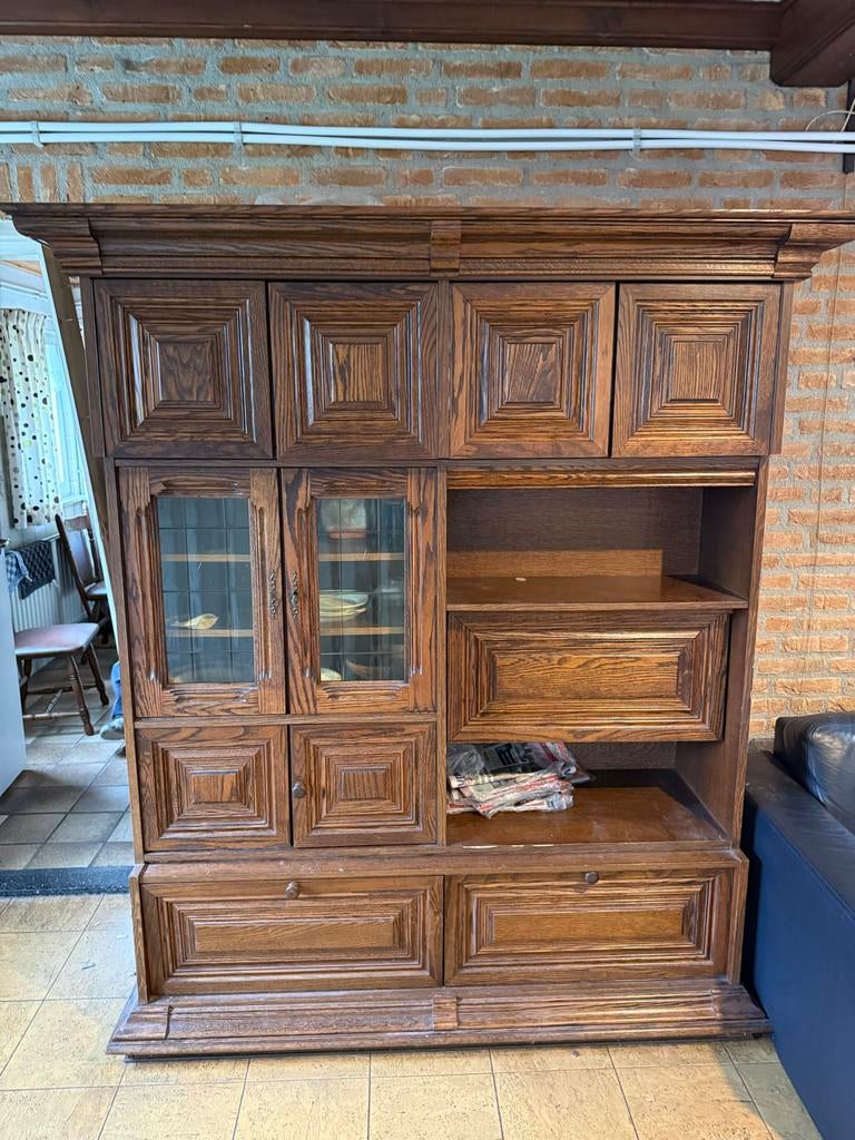 Grote houten wandkast, Ophalen, Gebruikt, Met lade(s), 150 tot 200 cm