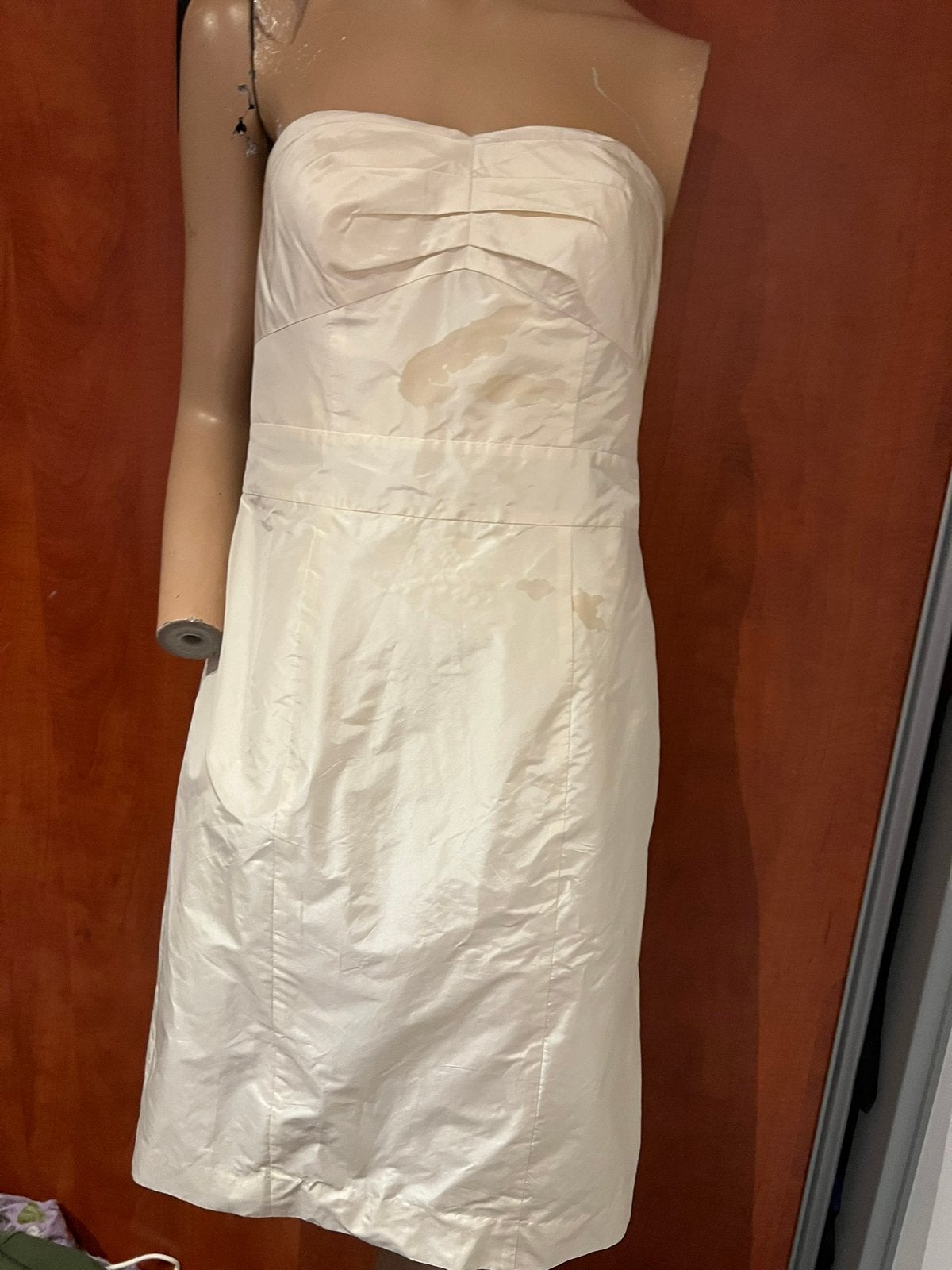BR strapless jurk van echte zijde,  S (6), zgan offwhite, F, G, R, Wit