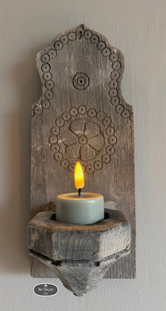 Oud houten wand kandelaar hang waxine stoer sober landelijk, Verzenden, Nieuw, Hout, Kandelaar