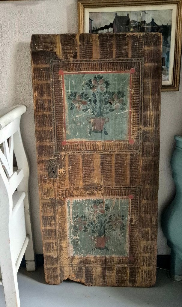 Foto 9 van Antiek beschilderde houten paneel, deur, 19e eeuw