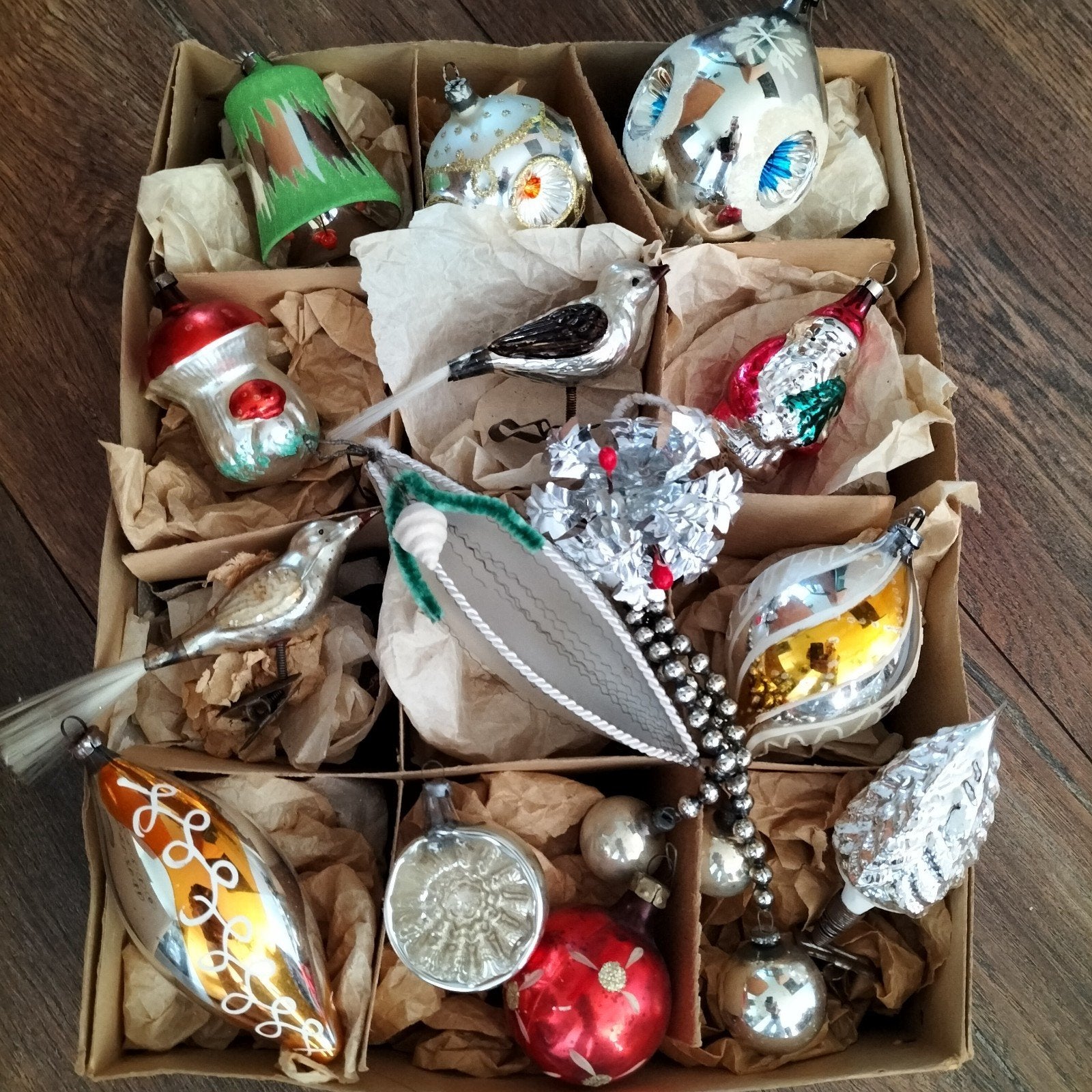 oude kerstballen vogels paddenstoel etc. oude kerst, Ophalen of Verzenden, Gebruikt