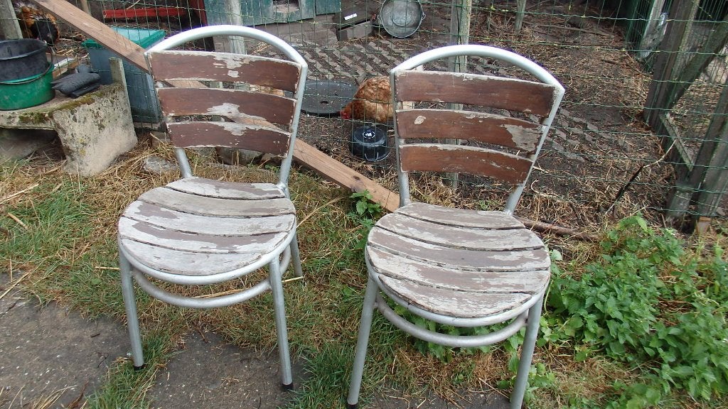 2 stoelen, Tuin en Terras, Ophalen, Gebruikt, Hout