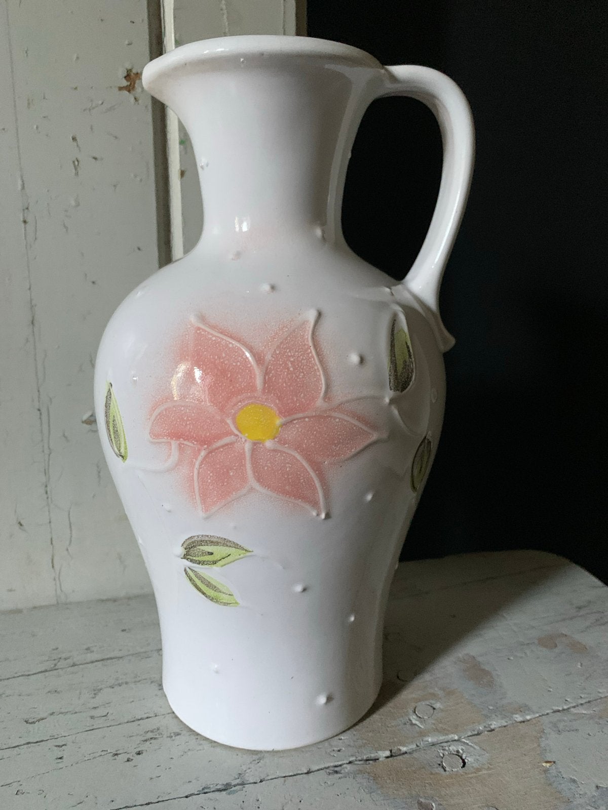 Vintage West Germany Vaas met Roze Bloemdecoratie, Ophalen of Verzenden