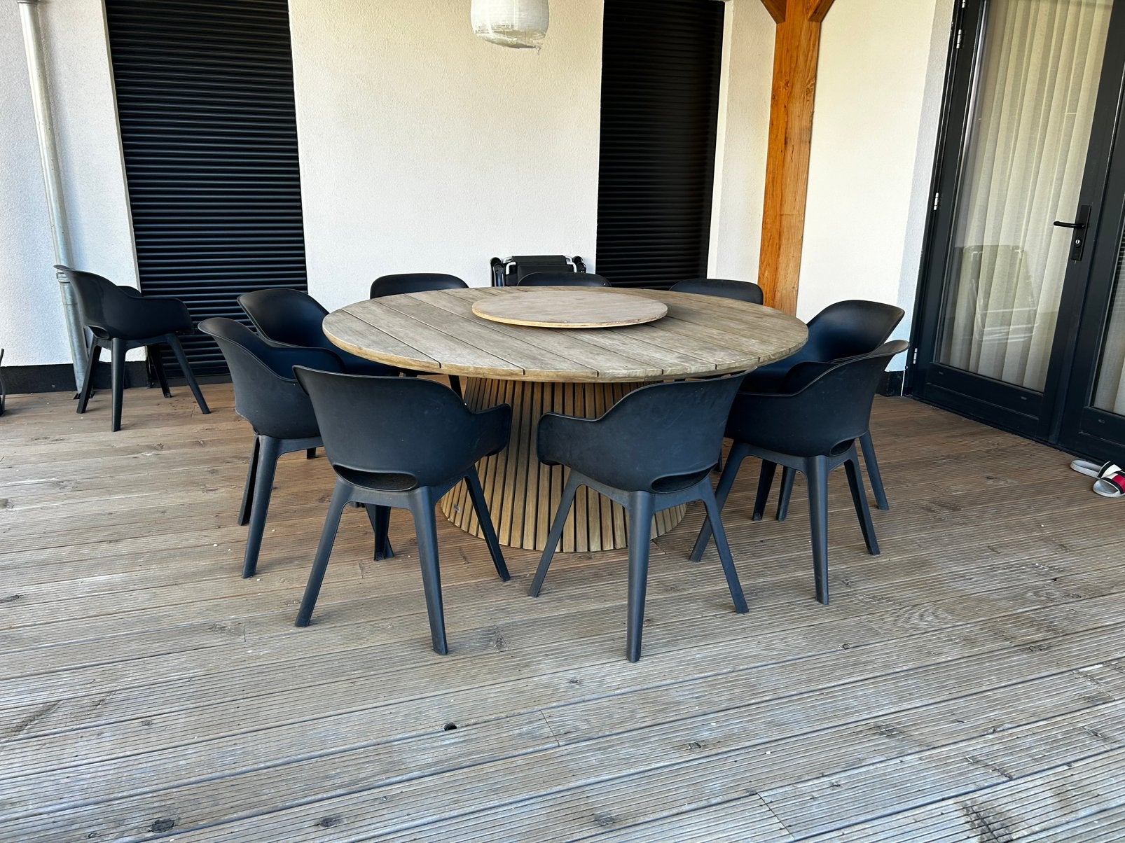 Ronde tafel 180cm met stoelen, Ophalen, Gebruikt, Rond, 100 tot 150 cm