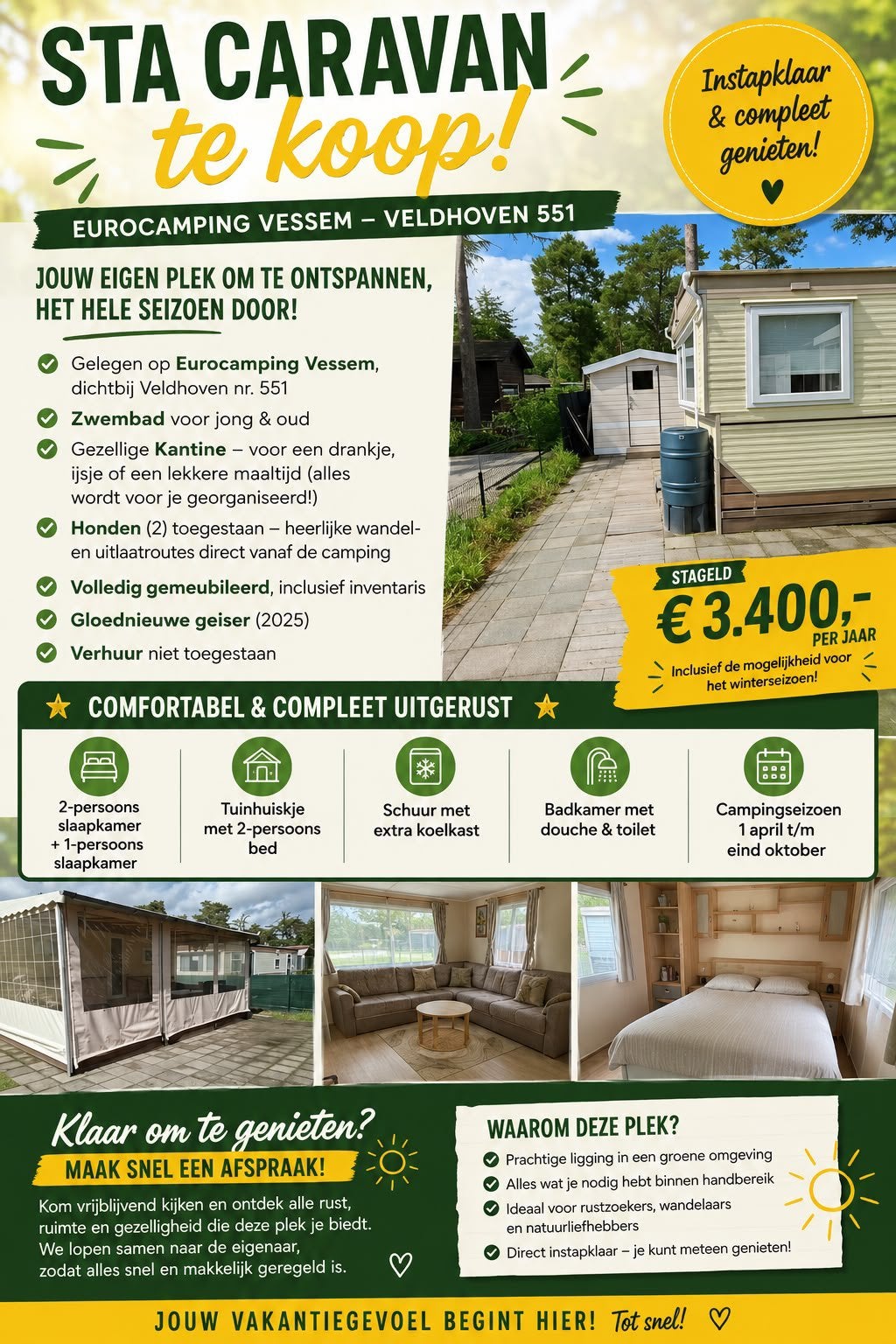 Leuke stacaravan tekoop, op Eurocamping in vessem, Meer dan 6