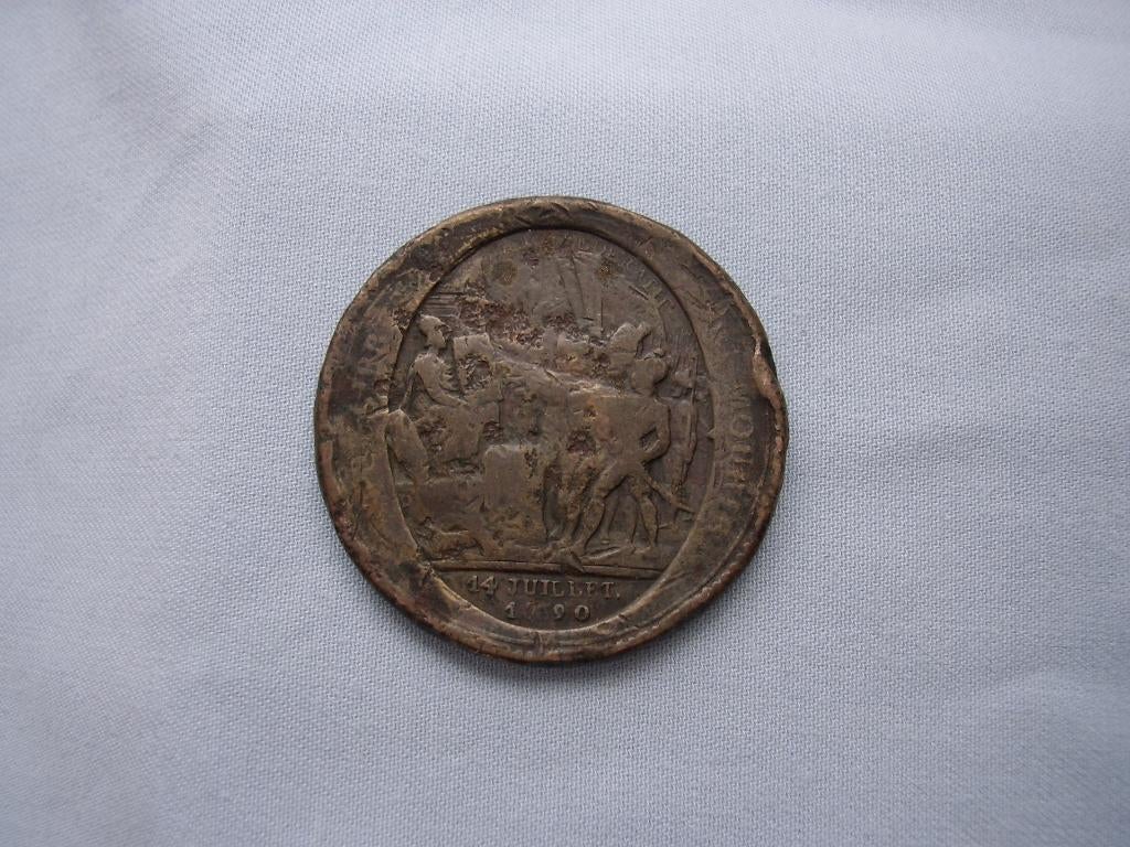 Herinnering penning - 14 juli 1790 - bodemvondst, Antiek en Kunst, Ophalen of Verzenden, Brons