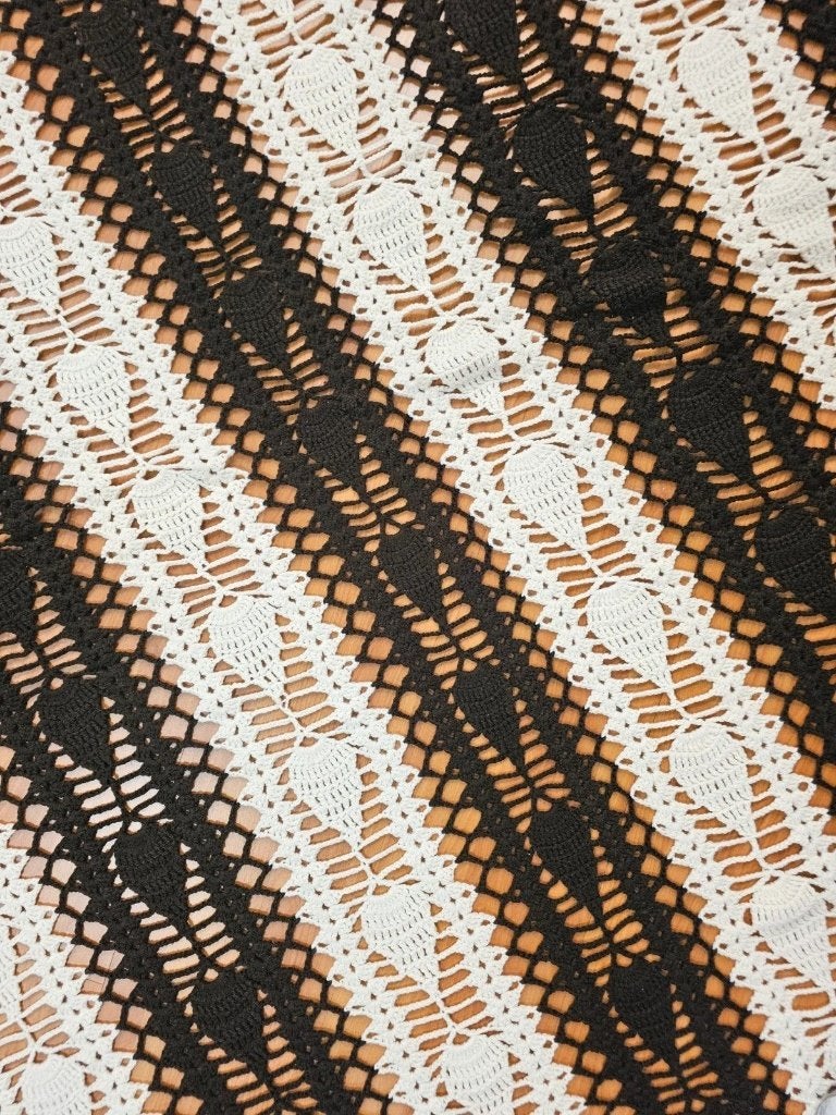 Vintage retro grand foulard sprei ecru bruin gehaakt, Gebruikt, Bruin, Ophalen of Verzenden, Mon Plaisir 19, Etten-Leur, Netherlands