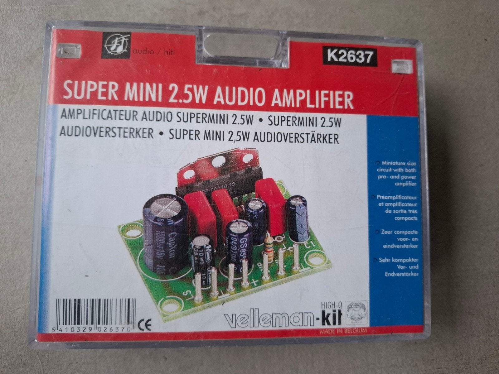Velleman K2637 Supermini 2.5W Audio Eindversterker Kit, Ophalen of Verzenden, Nieuw, Overige typen
