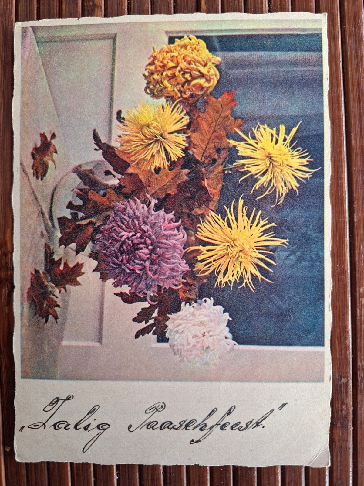 Oude Paaskaart met bloemen en postzegel Nederlands-Indië, Ophalen of Verzenden, Voor 1920, Gelopen, Feest(dag)