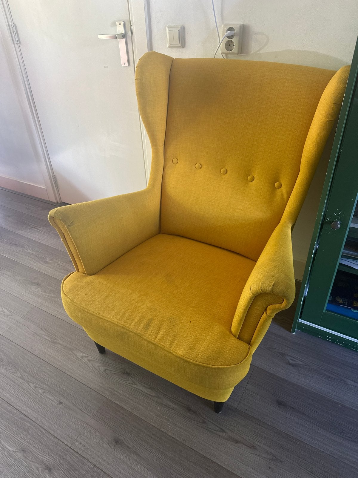 IKEA Strandmon oorfauteuil - Geel, Huis en Inrichting, Fauteuils, Ophalen, Gebruikt, Stof, 75 tot 100 cm