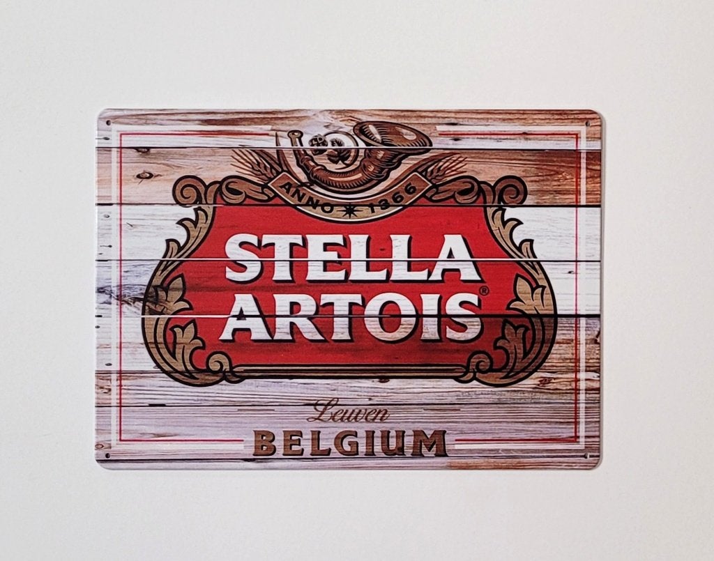 Stella Artois Belgium Bier reclamebord van metaal wandbord, Ophalen of Verzenden, Nieuw, Reclamebord, Plaat of Schild, Overige merken
