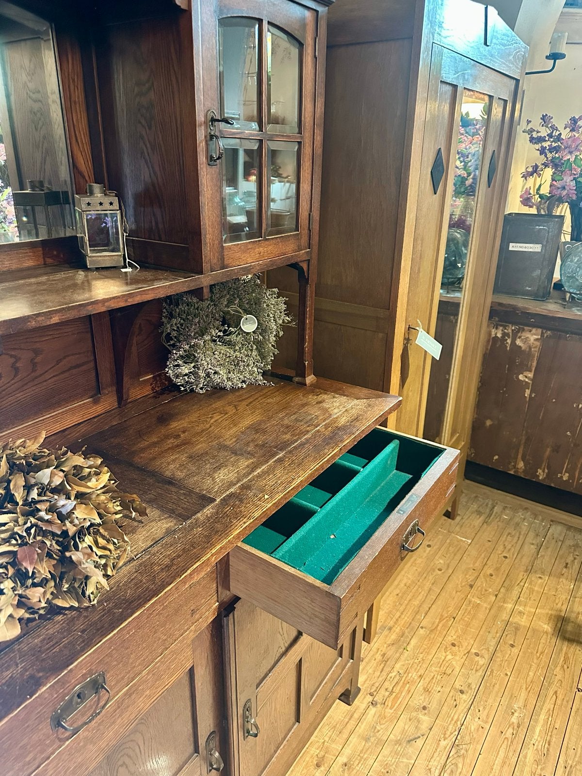 Antiek eiken landelijke keuken vitrine servies kast, Ophalen