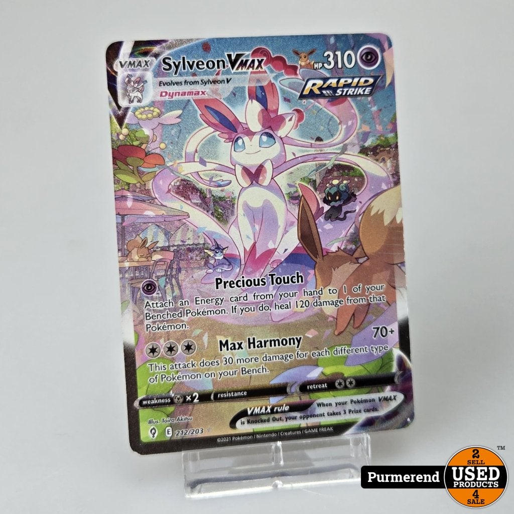 TCG Sylveon VMAX (EVS 212) Good conditie, Pokemon, Gebruikt, Support@pokemon.com, The PokÃ©mon Company
Roppongi Hills Mori Tower 8F
6-10-1 Roppongi, Minato-ku
Tokyo 106-6118
Japan
